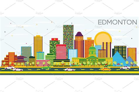 Edmonton Skyline Custom Designed Illustrations Creative Market