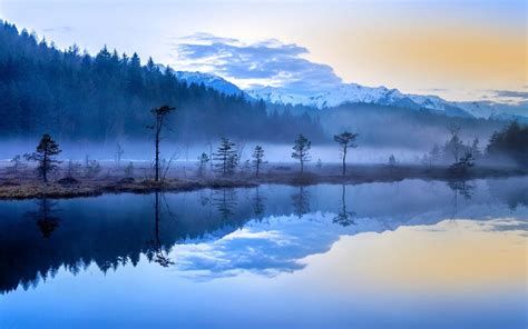 배경 화면 1920x1200px 푸른 숲 이탈리아 호수 경치 안개 산들 자연 반사 눈 덮인 피크 해돋이