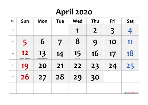 Free Printable April 2020 Calendar With Holidays Template Nocd20m52