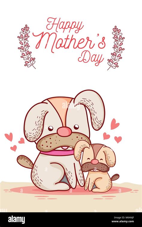 Happy Mothers Day Card With Cute Animals Cartoons Stock Vector Image