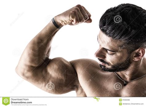 Closeup Of Man Flexing Muscular Arm Stock Photo Image Of Muscle