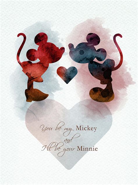 Mickey And Minnie Mouse Love Watercolor Digital Art By Mihaela Pater