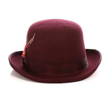 Premium Wool Burgundy Derby Bowler Hat