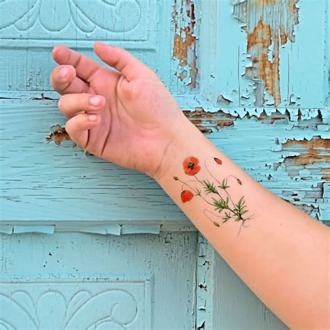 Temporary Tattoo Vintage Poppies Red Wildflower By Siideways Poppies