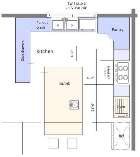 Set Kitchen Floor Plans With Island In 2020 Kitchen L