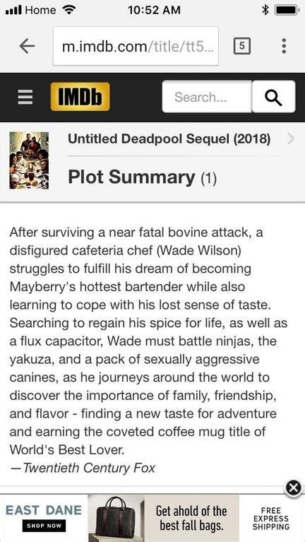 The Deadpool Sequels Plot Summary On IMDB Is Hilarious Funny Deadpool Plots Hilarious