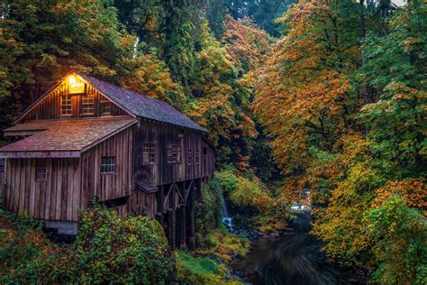 Watermill In Autumn Forest