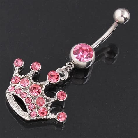 High Quality Pink Belly Button Ring 14g Belly Bar Body Jewelry Navel Ring Piercing For Sexy