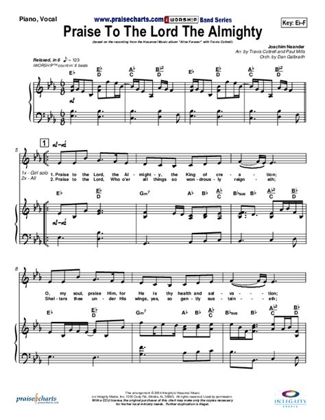 Praise To The Lord The Almighty Sheet Music Pdf Travis Cottrell Praisecharts