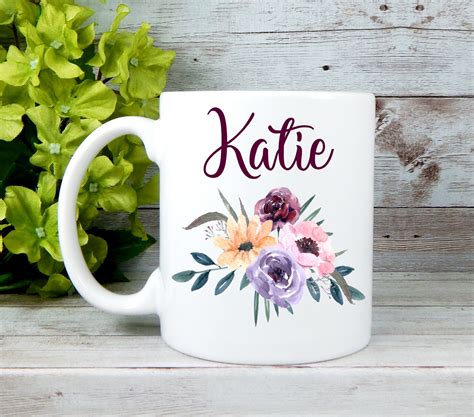 Custom Name Mug For Women Floral Mug With Name Custom Etsy