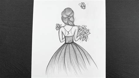 Beautiful Girl Drawing With Flowers And Butterflies How