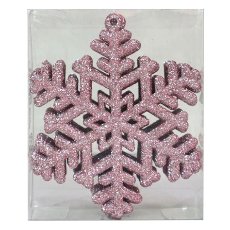 Holiday Traditions 10 Count Pink Glittered Snowflake Shatterproof