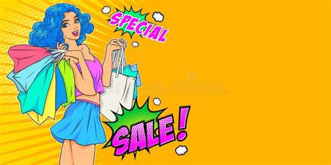 Young Woman With Shopping Banner Stock Vector Illustration Of