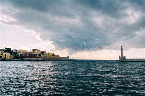 Panorama Venetian Harbour Waterfront And Lighthouse In Old Harbour Of