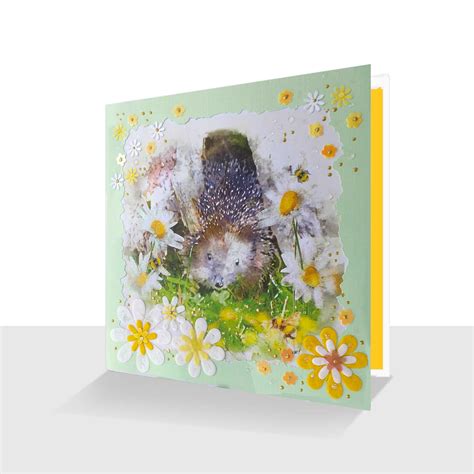 Hedgehog And Bees Greeting Card Highly Embellished All Occasion Card