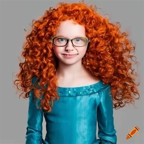 Smiling Girl With Red Curly Hair And Glasses Like Princess Merida On Craiyon