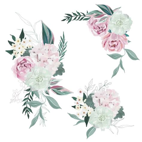 Premium Vector Lush Oil Painted Floral Bouquets Hand Drawn Vector
