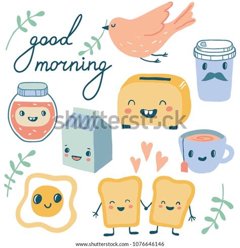 Good Morning Funny Characters Breakfast Vector Collection Toasts