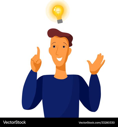 Good Idea Portrait Man With A Light Bulb Vector Image