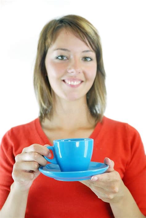 Girl With Blue Coffe Cup Stock Image Image Of Concept 7607705