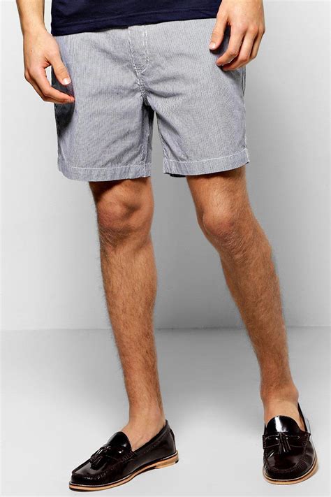 Lyst Boohoo Cotton Twill Stripe Shorts In Blue For Men