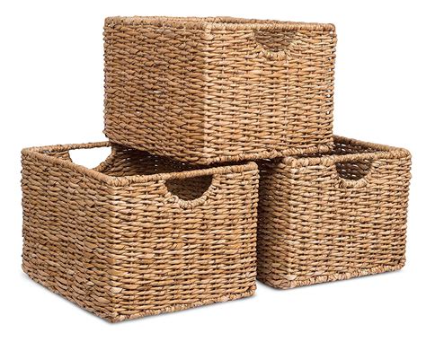 birdrock home woven storage shelf organizer baskets with handles natural