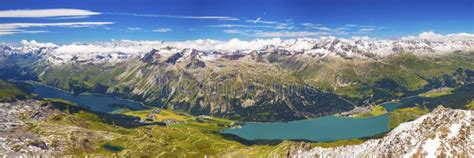 Upper Engadin Valley Near Sankt Moritz In Swiss Alps Stock Photo