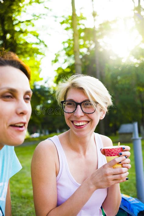 Girls Drinking Coffee In The Park Stock Image Image Of Casual Girl