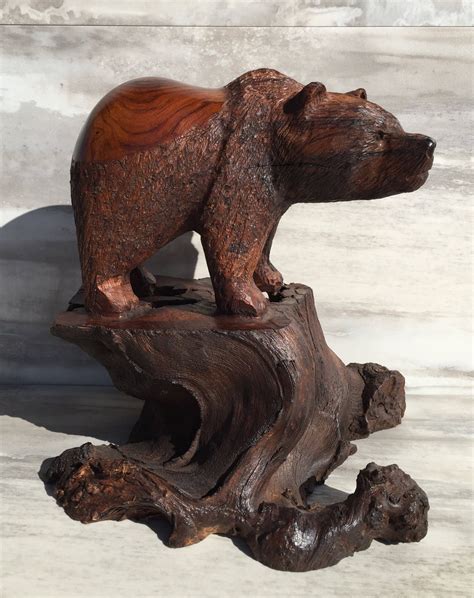 Ironwood Bear Carving On Base Etsy Bear Carving Carving Ironwood
