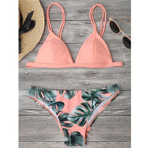 2019 Sexy Bandage Bikinis Women Swimwear Bikini Set Print Leaves Push Up Padded Bathing Swimsuit