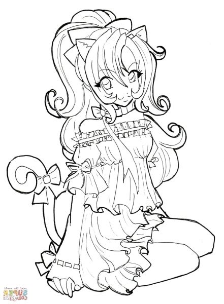 Anime Kitty Coloring Pages Cute Anime Chibi Cat Girls Coloring Page