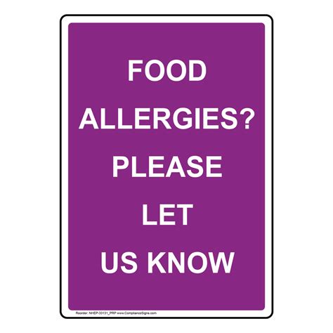 Purple Vertical Sign Food Allergies Please Let Us Know