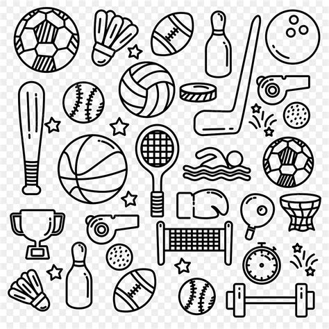Set Of Sports Doodle Vector Illustration With Black And White Color
