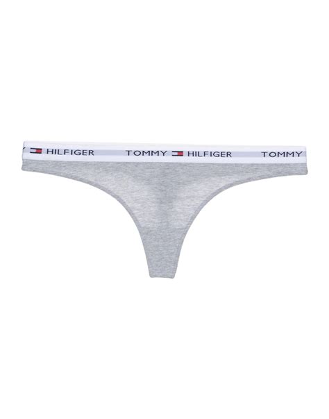 String Tommy Hilfiger Womens Underwear Sheer Flex Cotton Thong Grey With Mesh
