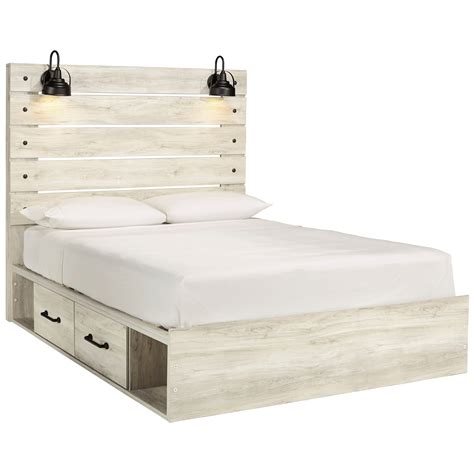 White Queen Bed With Drawers Bay Creek Panel Bed W Storage Dresser Mirror Nightstand In White
