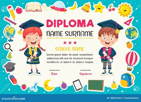 Diploma Certificate For Preschool And Elementary School Kids Stock