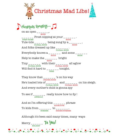 Free Printable Christmas Song Mad Libs Printable Form Templates And