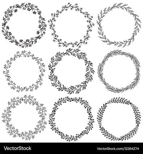 Set Hand Drawn Floral Wreaths Royalty Free Vector Image