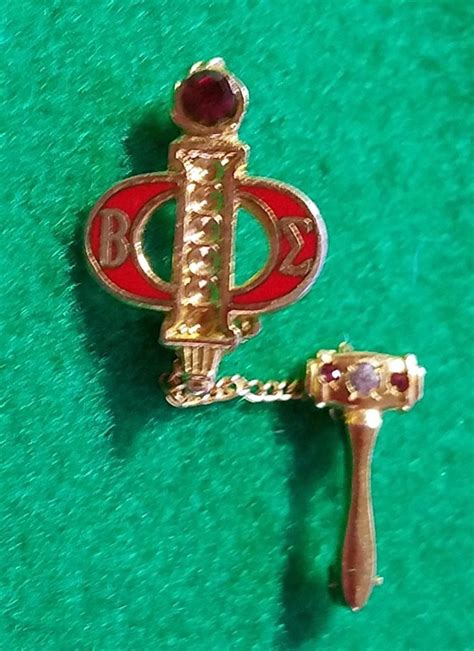 Beta Sigma Phi Red Stone Lapel Pin Sorority With Gavel And 3 Stones