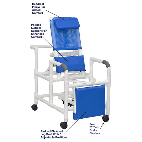 Mjm International Pvc Echo Reclining Rolling Shower Chair With Commode
