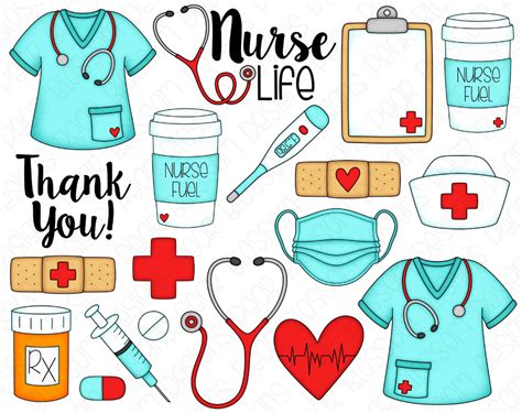 Nurse Life Hand Drawn Digital Clipart Set Of 19 Scrubs Etsy How To