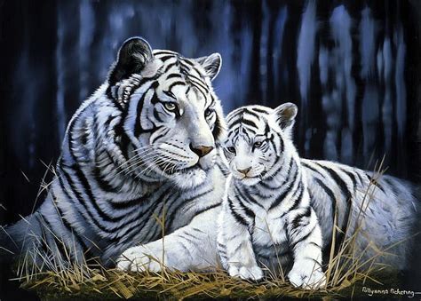 Free Download White Tigers Painting Cub Cats Mom Hd Wallpaper