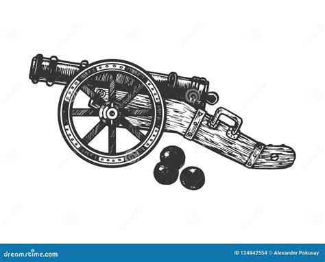 Cannon And Cannonball Engraving Vector Stock Vector Illustration Of