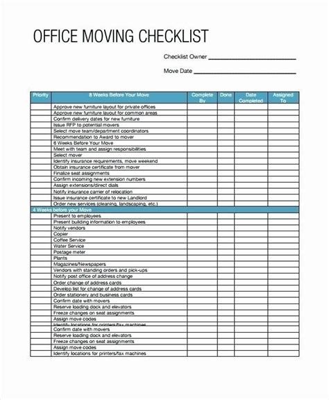 Moving Office Checklist Template Elegant Moving Checklist Spreadsheet 8