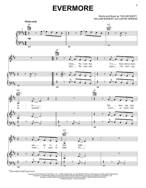 Evermore Feat Bon Iver Sheet Music Taylor Swift Piano Vocal