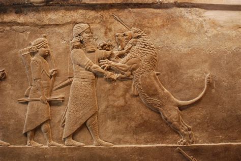 Assyrian Lion Hunt Frieze From The Royal Palace Of Ashurbanipal Exhibited In The British