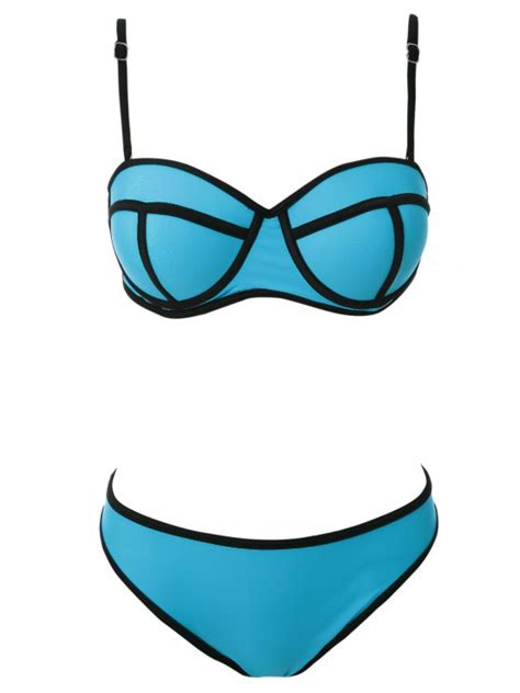Spaghetti Straps Color Block Bikini Set In Lake Blue Zaful 2023