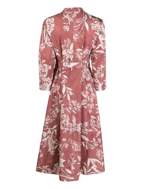 Max Mara Floral Print Cotton Midi Dress In Pink Modesens