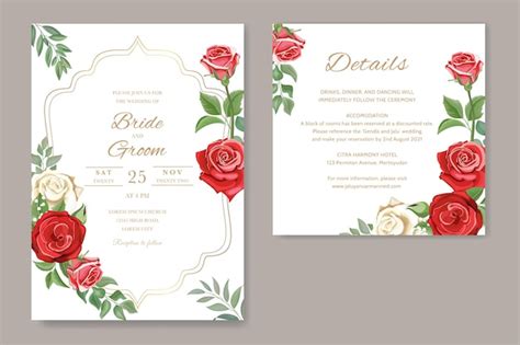 Premium Vector Beautiful Red Roses Invitation Card Template