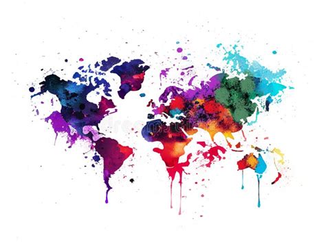 World Map In Watercolor Painting Abstract Splatters Isolated